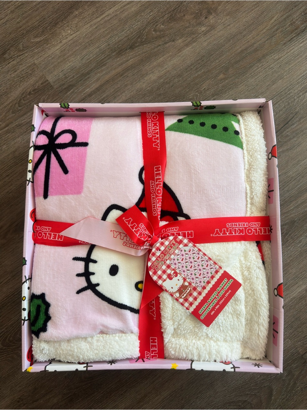 Hello Kitty Pink and Cream Plush Throw Blanket with Sherpa Backing